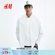 H&M男裝襯衫春季標準版型紐扣領(lǐng)細條紋牛津紡襯衫1257417 白色/細條紋 L 175/108