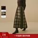 茵曼2025秋冬女裝新款復古燈芯絨拼接格紋半身裙寬松A字毛呢裙子 深咖色 XL