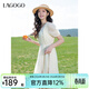 LAGOGO輕盈仙氣V領(lǐng)連衣裙女拉谷谷2025年夏季新款高腰出游公主裙 米白色 M