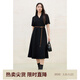 獨束大碼女裝2025夏季新款通勤翻領(lǐng)收腰連衣裙修身顯瘦短袖襯衫裙 黑色 L （尺碼：2）