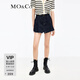 MO&Co.春秋學(xué)院風(fēng)高腰A字壓褶行剪邊棉質(zhì)牛仔裙褲短褲摩安珂 牛仔藍色-第2批 XS 25