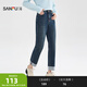 三福（SANFU）牛仔褲2025冬季皮牌裝飾磨毛保暖小直筒長(cháng)褲女裝513688 牛仔藍 27