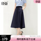 歐莎（OSA）夏季中長(cháng)款半身裙微胖遮肉高級感a字傘裙小個(gè)子高腰顯瘦職業(yè)裙子 藏藍色 M