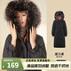 千仞崗冬季羽絨服中長(cháng)款大毛領(lǐng)連帽外套收腰顯瘦花苞袖冬裝保暖防寒服 魔力黑（鴨絨） M (165)