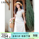 LAGOGO木耳邊度假風(fēng)碎花連衣裙女拉谷谷2025春夏新款泡泡袖裙子 混色 M