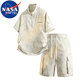 NASA MARVEL短袖T恤男夏季套裝透氣休閑運動(dòng)短褲潮牌立領(lǐng)上衣 杏色 XL
