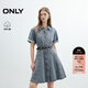 ONLY 2025秋季純棉丹寧風(fēng)翻領(lǐng)收腰短裙牛仔連衣裙女|125354002