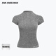 ANN ANDELMAN銀河系列珍珠鉆飾半高領(lǐng)短袖針織衫時(shí)尚修身顯瘦上衣 灰色 S