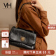 VANESSA HOGAN VH女包復古郵差包油蠟皮腋下單肩包斜挎通勤大容量托特生日禮物 黑色-中號