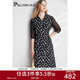 帕羅（PALUOPO）清新印花連衣裙真絲桑蠶絲西裝領(lǐng)蕾絲女夏季透氣波點(diǎn)印花茶歇裙 黃黑夾花 M (160/84A)