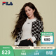 FILA 斐樂(lè )官方楊冪同款女士編織外套時(shí)尚休閑拼色LOGO毛衣開(kāi)衫 正黑色-BK M