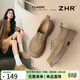 ZHR厚底樂(lè )福鞋女英倫風(fēng)粗跟小皮鞋百搭增高絨面單鞋女 AY309卡其色36