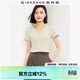 佐丹奴短袖T恤女彈力坑條針織V領(lǐng)紐扣上衣修身氣質(zhì)小衫女13325342
