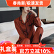 貓惑馬年冰絲睡衣女士?jì)纫虑锛鹃L(cháng)袖長(cháng)褲仿真絲蕾絲家居服套裝禮盒裝 焦糖色套裝【黑色蕾絲花邊】 XL 【適合115-140斤】