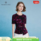 MORELINE沐蘭法式設計感印花T恤女2025年夏季新款優(yōu)雅不規則下擺修身上衣 克紫花 2XL