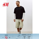 H&M男裝女裝T恤情侶裝重磅純棉簡(jiǎn)約寬松透氣圓領(lǐng)短袖打底衫0608945 黑色 XL 180/116（建議尺碼拍小一碼）