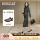 接吻貓KISSCAT金晨同款25年春新【銀錠貓掌鞋】通勤尖頭淺口工作單鞋女 黑色 -牛漆皮 36