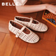 百麗（Belle）周雨彤同款無(wú)盡夏鏤空瑪麗珍女26夏新款商場(chǎng)羊皮單鞋BFF15BQ6預售 米白【周雨彤同款】 38