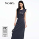 MO&Co.連衣裙春夏解構寬肩高腰收腰鏤空露背印花無(wú)袖棉質(zhì)長(cháng)裙摩安珂 鋼灰色 M /165