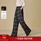 茵曼2025秋冬女裝新款復古慵懶風(fēng)銀狐絨格子大直筒褲顯瘦寬松長(cháng)褲 藍灰格-加絨款 M