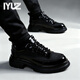 IYUZ品牌男鞋2026新款高端真皮商務(wù)結婚休閑皮鞋男士厚底增高鞋子男 黑色-高端男鞋 42