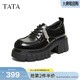 他她（TATA）女鞋2026春季厚底系帶牛津鞋百搭單鞋增高小皮鞋CHY09AM6 黑色 35