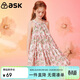 ASK JUNIOR女童連衣裙夏季中大童田園風(fēng)碎花滿(mǎn)印吊帶裙小清新兒童公主裙