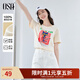 歐莎（OSA）港風(fēng)奶油杏色英文印花短袖女2025新款寬松顯瘦內搭T恤上衣 米杏色 S