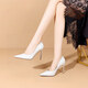 XMXE品牌白色高跟鞋女2026夏季新款細跟單鞋氣質(zhì)職業(yè)尖頭正裝鞋軟皮 白色 5cm 34