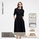 朗姿【精英衣櫥 Basic衣櫥】小香風(fēng)赫本風(fēng)波點(diǎn)小黑裙女收腰高智連衣裙 黑色 L