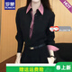 羅蒙（ROMON）品牌設計感假兩件翻領(lǐng)襯衫女2026秋冬新款時(shí)尚百搭個(gè)性拼接上衣 黑色假兩件襯衫 M 建議90-100斤