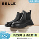 百麗（Belle）休閑切爾西靴男潮酷街頭套腳休閑短靴皮靴加絨A0598DD1 黑單里-A0598(筒高11CM) 40 (250mm)