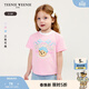 Teenie Weenie  Kids小熊童裝25年款女寶寶肩開(kāi)扣印花短袖T恤打底衫 粉色 90 cm