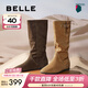百麗（Belle）復古簡(jiǎn)約西部堆堆靴女冬季新款商場(chǎng)款內增高高筒靴E5Y1DDG5 灰色 39