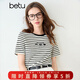 百圖betu女裝夏季新款T恤撞色領(lǐng)邊意趣圖案條紋棉感短袖女2503X05 黑白條 L