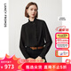 朗姿【精英衣櫥 Basic衣櫥】宮廷風(fēng)木耳邊領(lǐng)襯衫上衣襯衣春季新款 黑色2 L