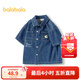巴拉巴拉童裝兒童短袖襯衫純棉牛仔外套男童夏裝寬松上衣印花潮流 牛仔中藍88201 105