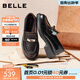 百麗（Belle）小銀扣樂(lè )福鞋26春新款商場(chǎng)粗跟復古褶皺面牛皮單鞋F2G1DAA6預售 黑色 38