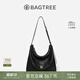 BAGTREE【明星同款】包包樹(shù)圖南頭層植鞣牛皮hobo女包單肩腋下通勤斜挎包 檀黑色-中號 高級小眾