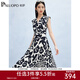 帕羅（PALUOPO）100%桑蠶絲連衣裙女v領(lǐng)無(wú)袖雙縐真絲印花夏季新款a字高腰中長(cháng)裙 深藏青 XL (170/92A)