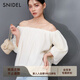 SNIDEL【精英衣櫥】一字領(lǐng)露肩泡泡袖雪紡襯衫SWFB251166 象牙白 均碼 (F)