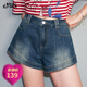 妖精的口袋復古高腰牛仔短褲女2025年夏季新款寬松a字小個(gè)子褲子 航海牛仔藍色 M