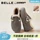 百麗（Belle）周雨彤同款全麥吐司厚底內增高女商場(chǎng)休閑全包勃肯鞋E6V1DDM5預售 灰色-毛里（2代 | 4cm跟高） 37