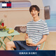 TOMMY JEANS【重磅厚實(shí)】春夏男女情侶純棉條紋針織刺繡圓領(lǐng)短袖T恤上衣 白綠條紋YBR S （推薦：120-135斤）