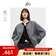 H's黑色短款毛呢外套女25冬新款高級設計感老錢(qián)風(fēng)綿羊毛呢子大衣 中灰色 S
