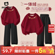 小豬班納（PEPCO）紅色新年女童冬裝套裝2026新款一體絨衛衣冬兒童加絨褲子 【新年系列加奧絨套裝】04 160 推薦【80-100斤】