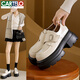 卡帝樂(lè )鱷魚(yú)（CARTELO）白色厚底增高小皮鞋女2026新款學(xué)生英倫風(fēng)單鞋松糕高跟樂(lè )福鞋 米白色 37