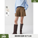 ELLE綿羊毛高級感毛呢休閑短褲女2025秋季新款拼接小個(gè)子闊腿褲子 深棕 【預售】 XL