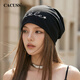 CACUSS帽子女春秋天薄款堆堆刺繡包頭帽套頭冷帽空調月子帽 曜石黑