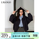 LAGOGO翻領(lǐng)藏青色短外套女拉谷谷2025年春季新款運動(dòng)休閑風(fēng)夾克衫 藏青色 L